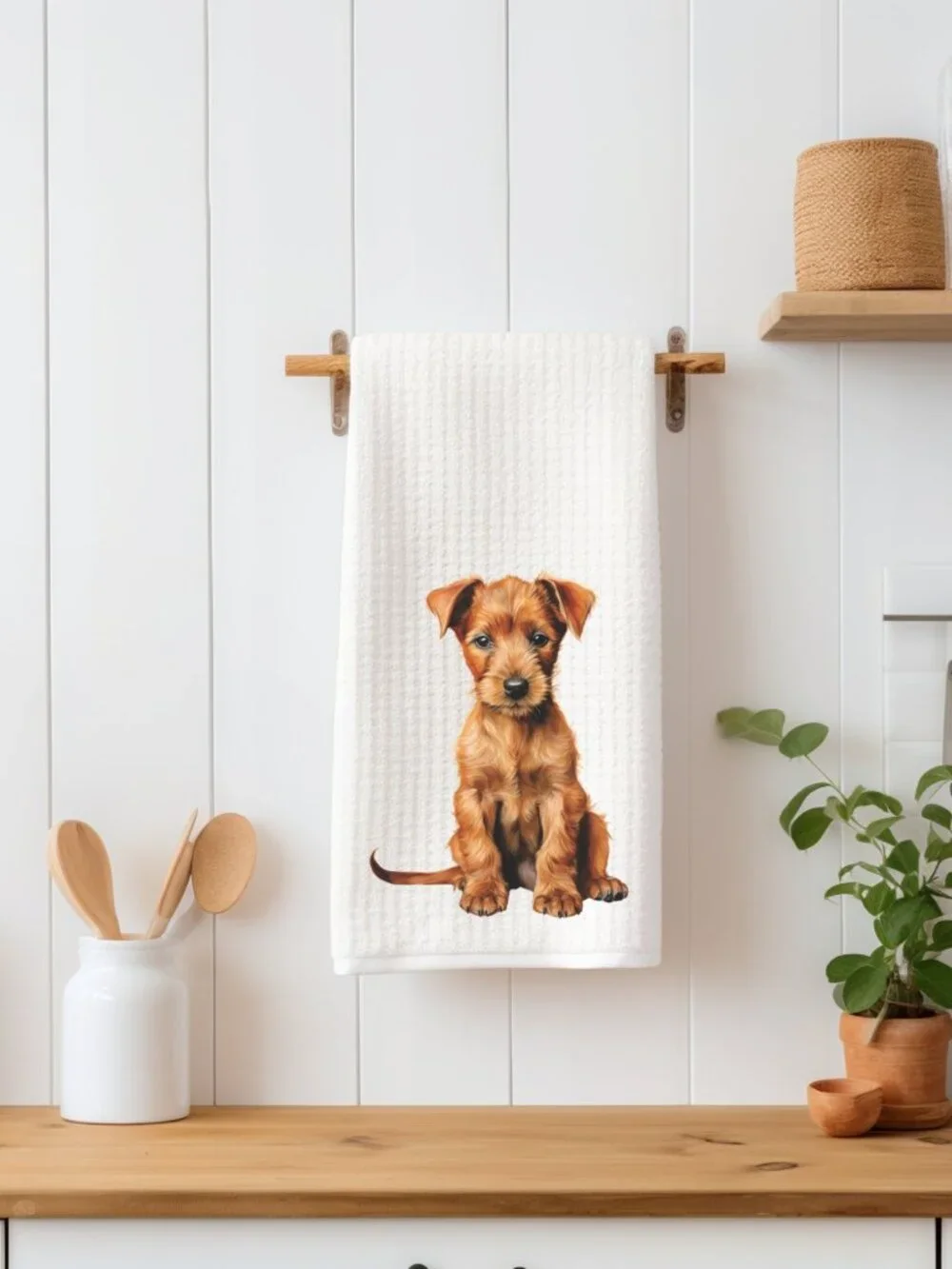 Irish Terrier Puppy Waffle Weave Decorative Kitchen Tea Towel
